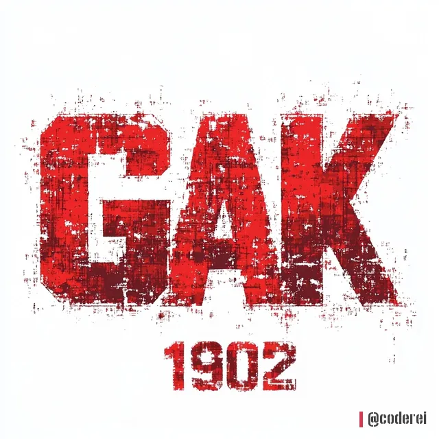Roter, körniger Schriftzug „GAK“ mit der Jahreszahl „1902“ darunter auf weißem Grund.