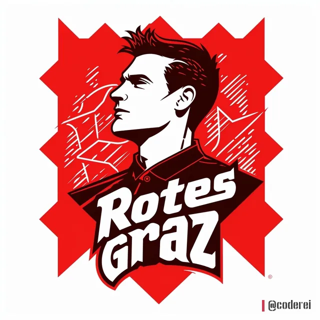 Mann im Profil in einer roten Raute, davor ein Etikett mit dem Schriftzug „Rotes Graz“.