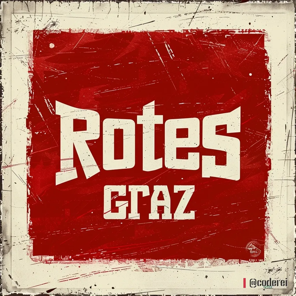 Cremefarbener Schriftzug „Rotes Graz“ auf einer roten, am Rand abgenutzten Tafel.