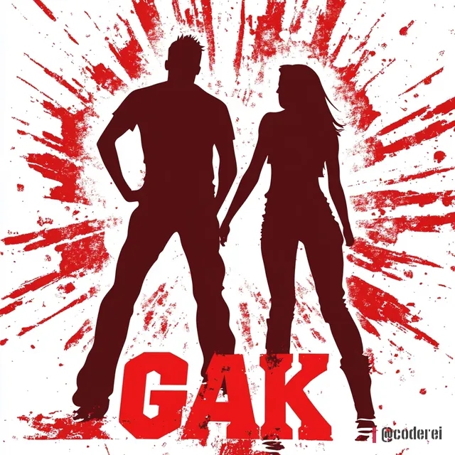 Silhouetten eines Mannes und einer Frau vor einem roten Strahlenkranz, unten der große rote Schriftzug „GAK“.