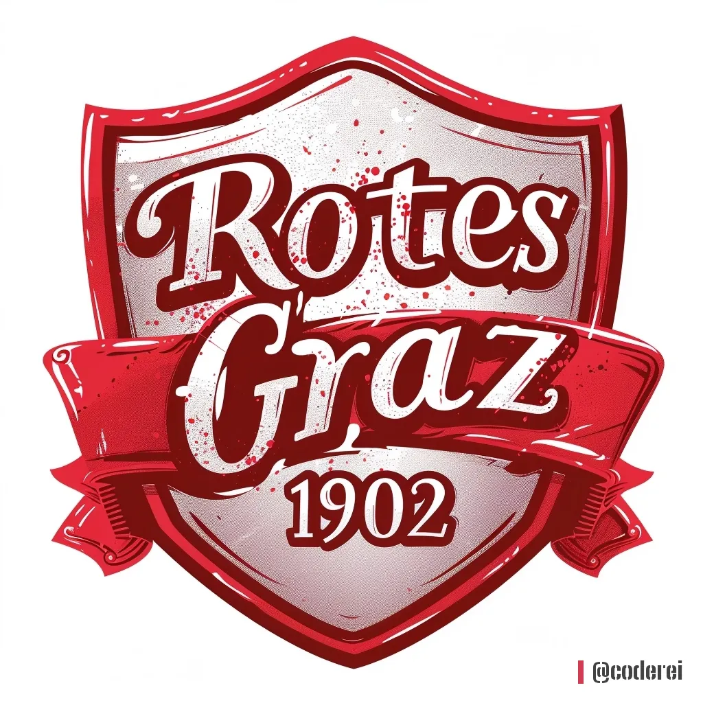 Rot-weißes Wappen in Schildform mit dem Schriftzug „Rotes Graz“ und „1902“ auf einem Band.