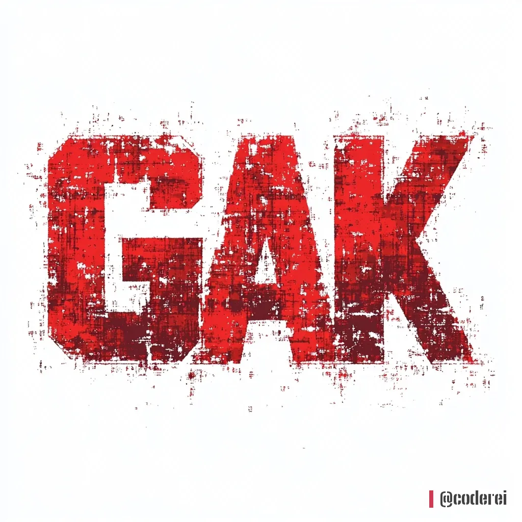 Großer roter, körniger Schriftzug „GAK“ auf weißem Grund, wie mit einem Stempel gedruckt.
