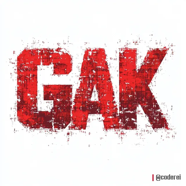 Großer roter, körniger Schriftzug „GAK“ auf weißem Grund, wie mit einem Stempel gedruckt.