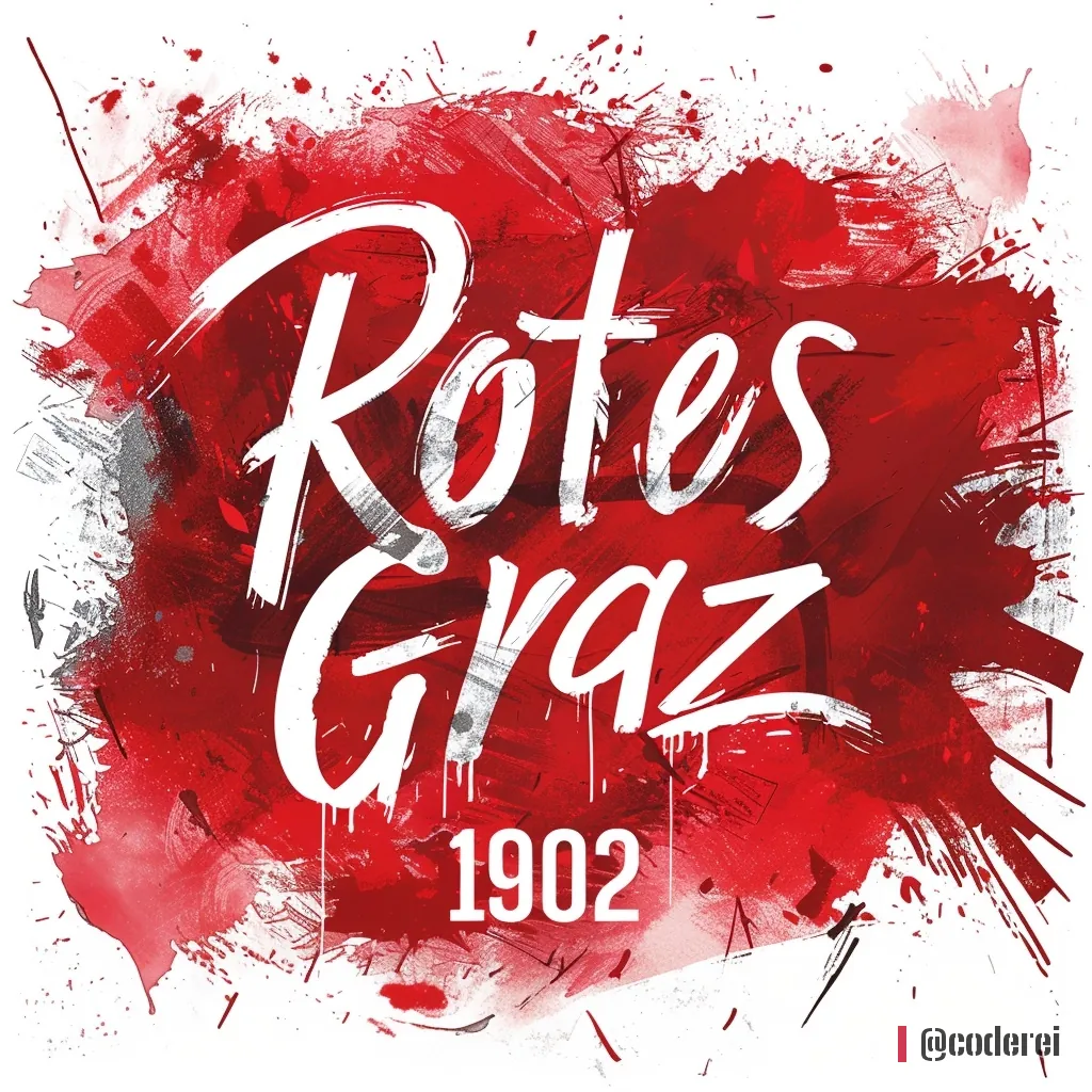 Weißer Schriftzug „Rotes Graz“ in Schreibschrift auf einer roten Farbfläche, darunter „1902“.