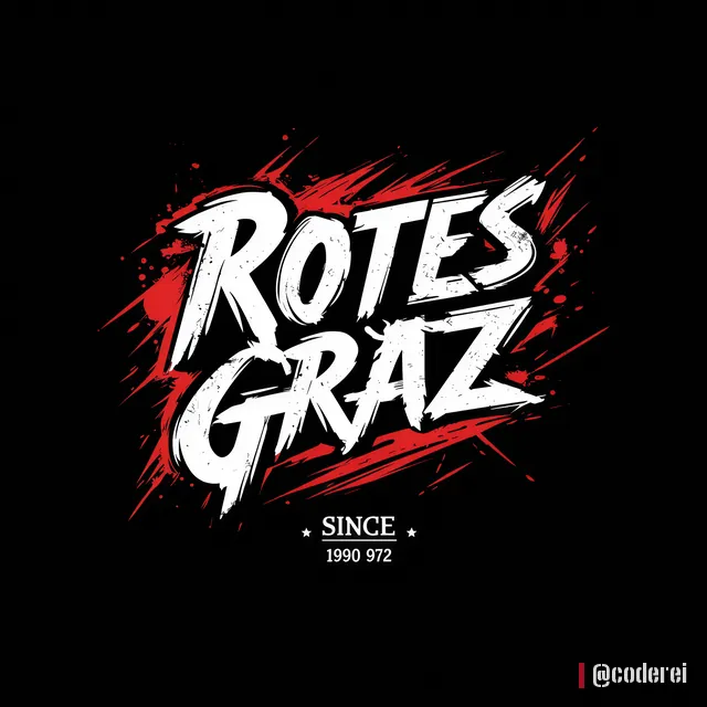 Aufkleber-Schriftzug „Rotes Graz“ in Weiß mit roten Farbspritzern auf Schwarz, darunter „Since“ mit unleserlicher Jahreszahl.