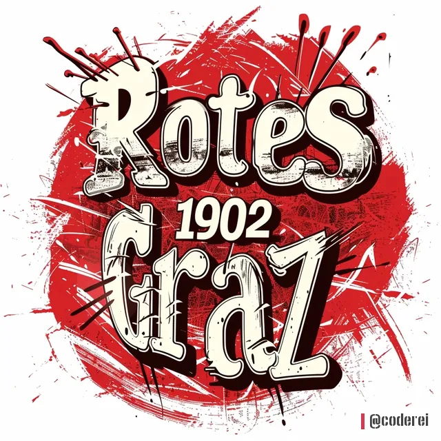 Cremefarbener Schriftzug „Rotes 1902 Graz“ in Comicschrift auf einem roten Farbfleck mit Spritzern.