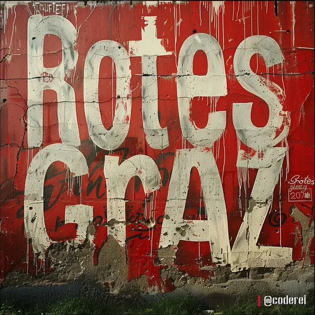 Großer weißer Schriftzug „Rotes Graz“ auf einer roten Wand.