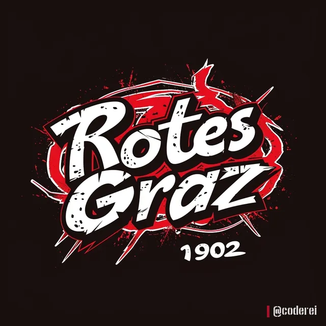 Weißer Schriftzug „Rotes Graz“ mit roten Spritzern in einer Ellipse auf Schwarz, rechts unten „1902“.
