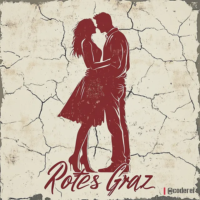 Rotbraune Silhouette eines küssenden Paares vor einer rissigen, cremefarbenen Wand, unten „Rotes Graz“ in Schreibschrift.