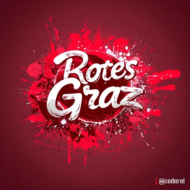 Weißer, geschwungener Schriftzug „Rotes Graz“ in einer roten Farbexplosion vor dunkelrotem Grund.