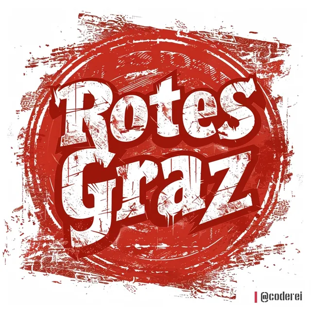 Roter, runder Stempel mit dem weißen Schriftzug „Rotes Graz“ im körnigen Druck.